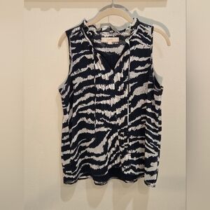 LOFT Navy Blue & White Zebra-Print Sleeveless Pullover Top With Tie Women Small